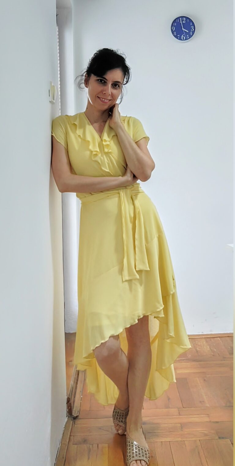 Draft Sew Asymmetric ruffled wrap dress