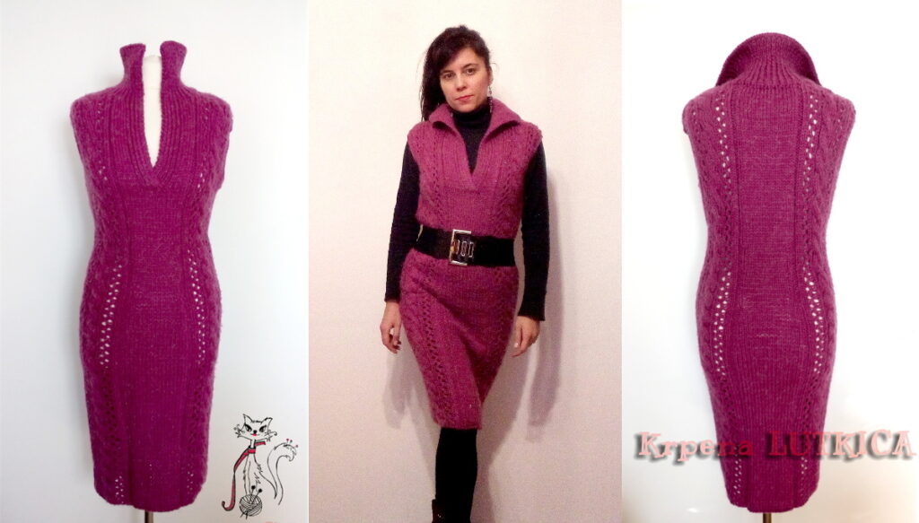 knit mohair winter dress with polo collar