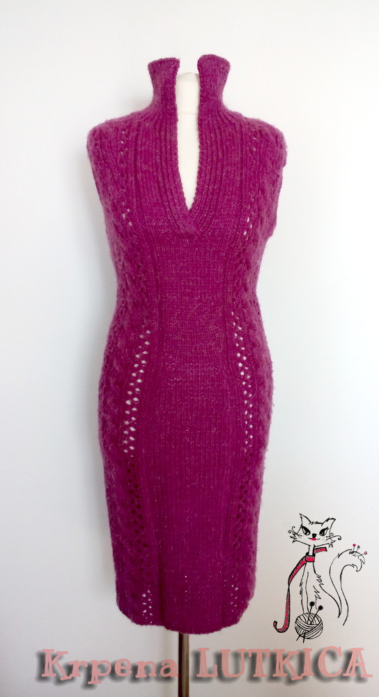 knit winter dress in cable stitch with polo neck