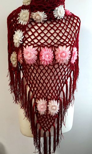 crochet mesh triangle shawl waterlily flower