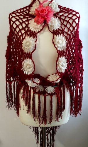 crochet mesh triangle shawl waterlily flower