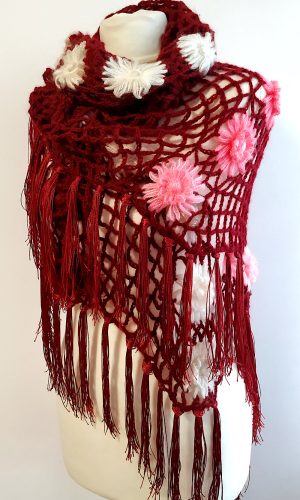 crochet mesh triangle shawl waterlily flower