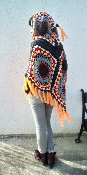 crochet patchwork poncho with hood free pattern