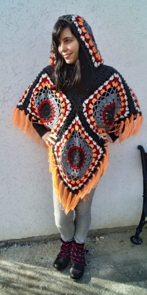 crochet patchwork poncho with hood free pattern