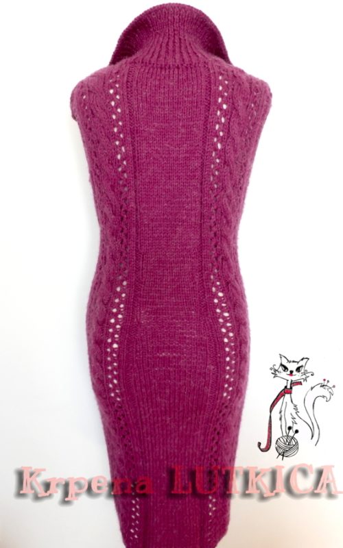 knit winter dress in cable stitch with polo neck