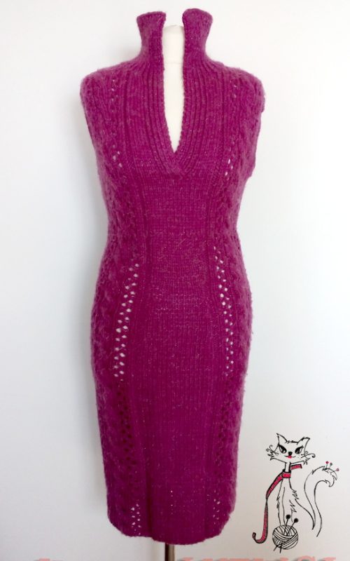 knit winter dress in cable stitch with polo neck